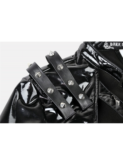 Punk Shining PU Leather One Shoulder Rivet Decoration Long Sleeve Halter Cape