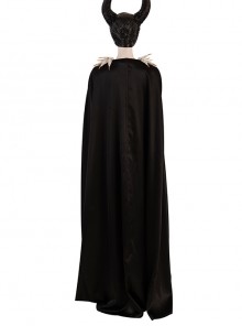 Maleficent Skeleton Embroidered Black Long Dress Halloween Cosplay Costume Black Cloak