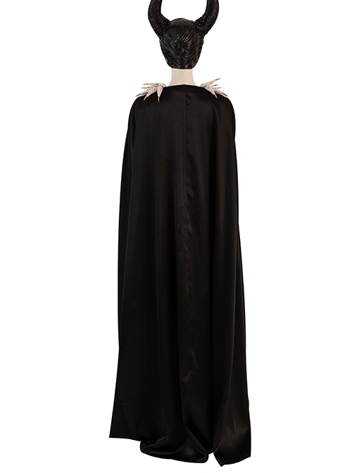 Maleficent Skeleton Embroidered Black Long Dress Halloween Cosplay Costume Black Cloak