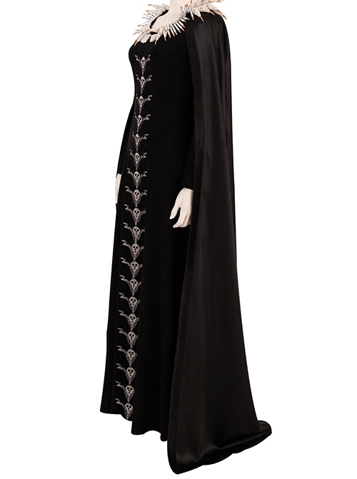 Maleficent Skeleton Embroidered Black Long Dress Halloween Cosplay Costume Black Cloak