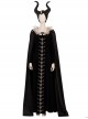 Maleficent Skeleton Embroidered Black Long Dress Halloween Cosplay Costume Black Cloak