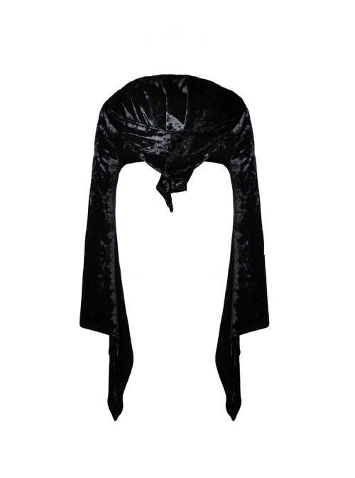 Gothic Black Shining Velvet Long Sleeve Hooded Witch Shoulder Cape