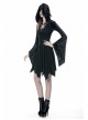 Gothic Black Shining Velvet Long Sleeve Hooded Witch Shoulder Cape