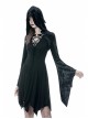 Gothic Black Shining Velvet Long Sleeve Hooded Witch Shoulder Cape