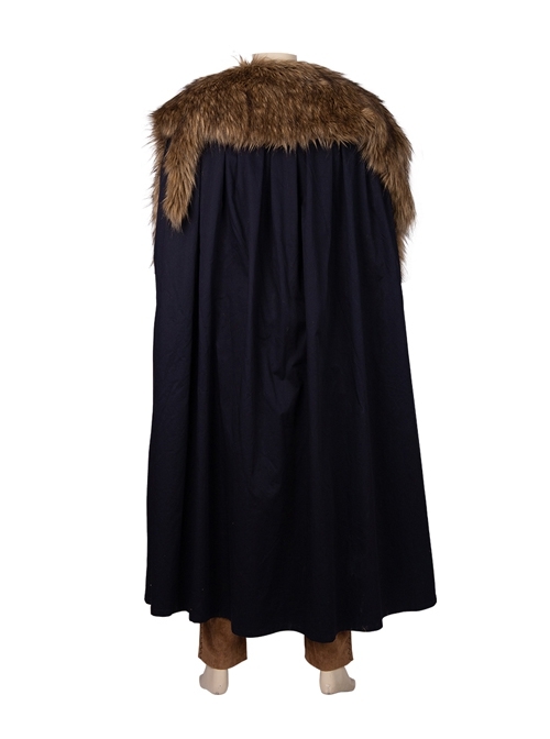 Vikings Ragnar Lothbrok Fur Collar Cloak Suit Halloween Cosplay Costume Black Cloak With Fur Collar