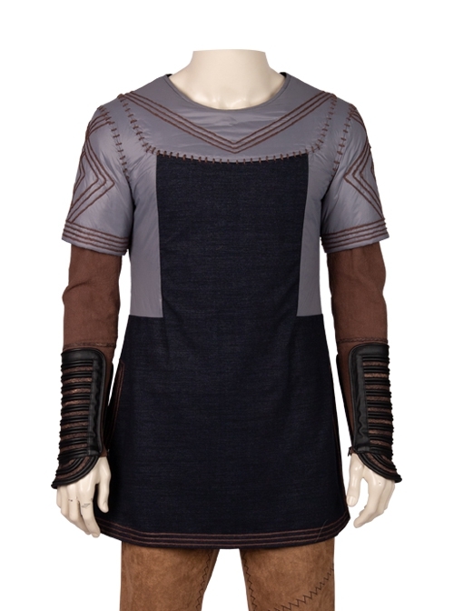 Vikings Ragnar Lothbrok Fur Collar Cloak Suit Halloween Cosplay Costume Gray Short Sleeve Top