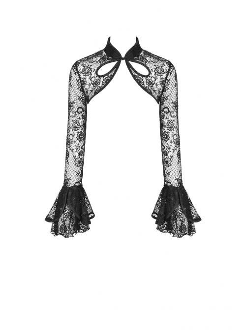 Gothic Cheongsam Collar Black Embroidered Lace Long Sleeve Sexy Shoulder Cape