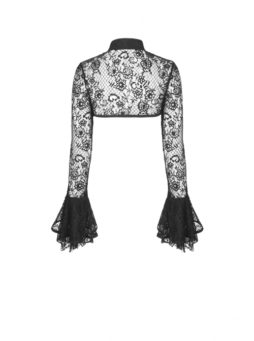 Gothic Cheongsam Collar Black Embroidered Lace Long Sleeve Sexy Shoulder Cape