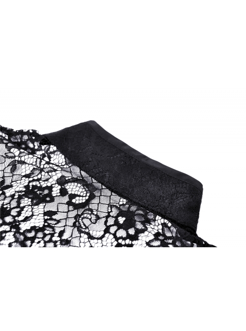 Gothic Cheongsam Collar Black Embroidered Lace Long Sleeve Sexy Shoulder Cape