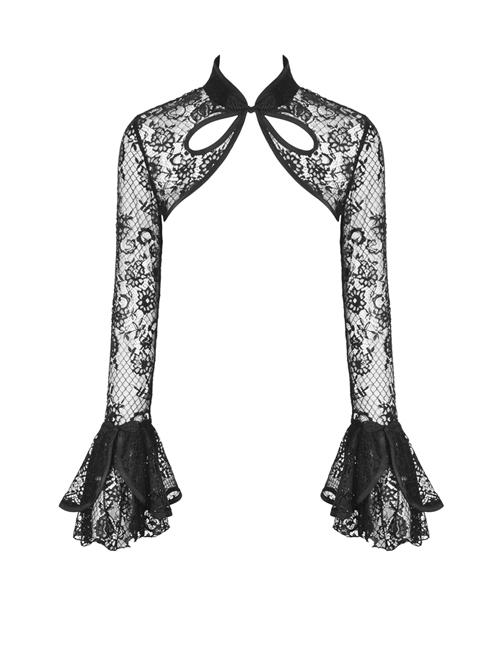Gothic Cheongsam Collar Black Embroidered Lace Long Sleeve Sexy Shoulder Cape