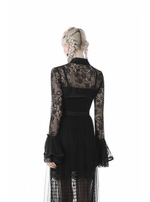Gothic Cheongsam Collar Black Embroidered Lace Long Sleeve Sexy Shoulder Cape