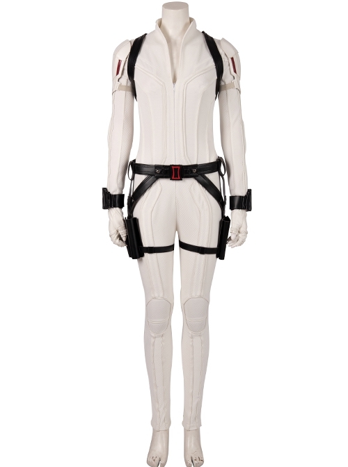 Black Widow Natasha Romanoff White Battle Suit Halloween Cosplay Costume White Bodysuit