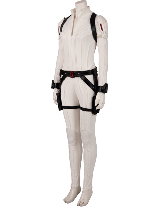 Black Widow Natasha Romanoff White Battle Suit Halloween Cosplay Costume White Bodysuit