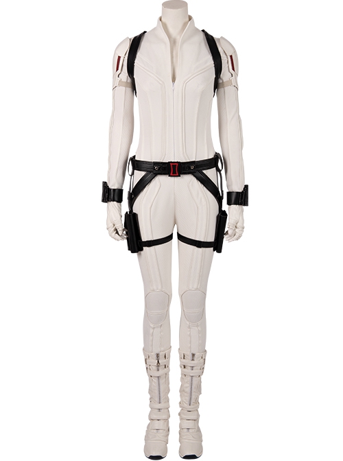 Black Widow Natasha Romanoff White Battle Suit Halloween Cosplay Costume White Bodysuit