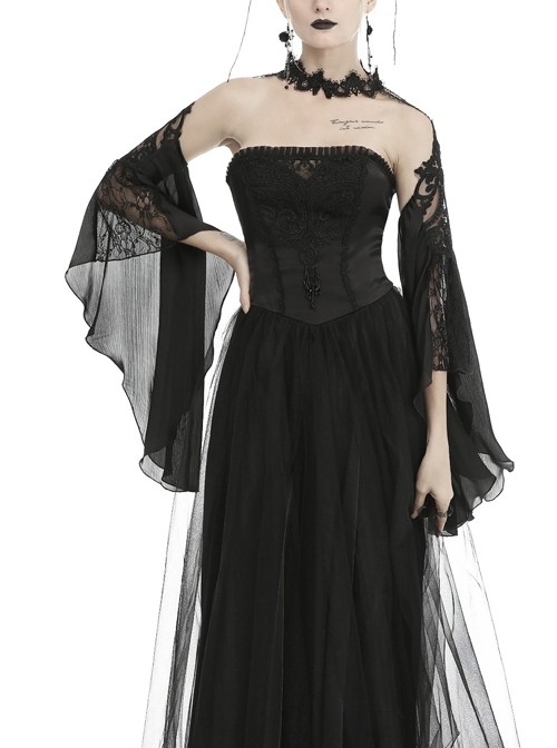 Gorgeous Black Tulle Sleeves Gothic Halter Shoulder Cape
