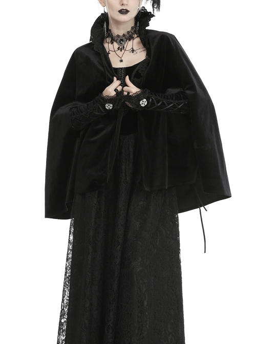 Gothic Black Velvet Gorgeous Warm Stand Collar Bolero Cape