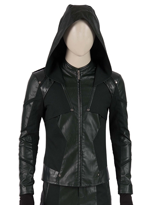 Arrow Season 8 Green Arrow Oliver Queen Battle Suit Halloween Cosplay Costume Green Hooded Top