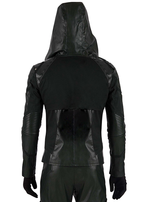 Arrow Season 8 Green Arrow Oliver Queen Battle Suit Halloween Cosplay Costume Green Hooded Top