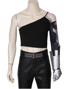 Game Cyberpunk 2077 Johnny Silverhand Keanu Reeves Halloween Cosplay Costume Printed Top With Wrist Guard