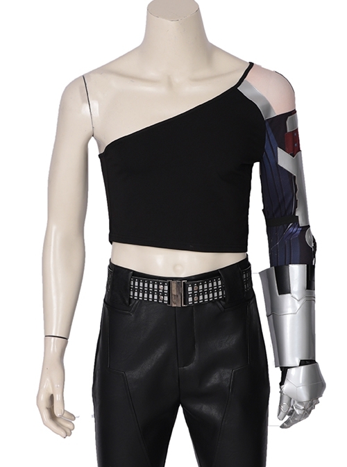 Game Cyberpunk 2077 Johnny Silverhand Keanu Reeves Halloween Cosplay Costume Printed Top With Wrist Guard