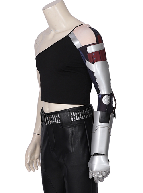 Game Cyberpunk 2077 Johnny Silverhand Keanu Reeves Halloween Cosplay Costume Printed Top With Wrist Guard