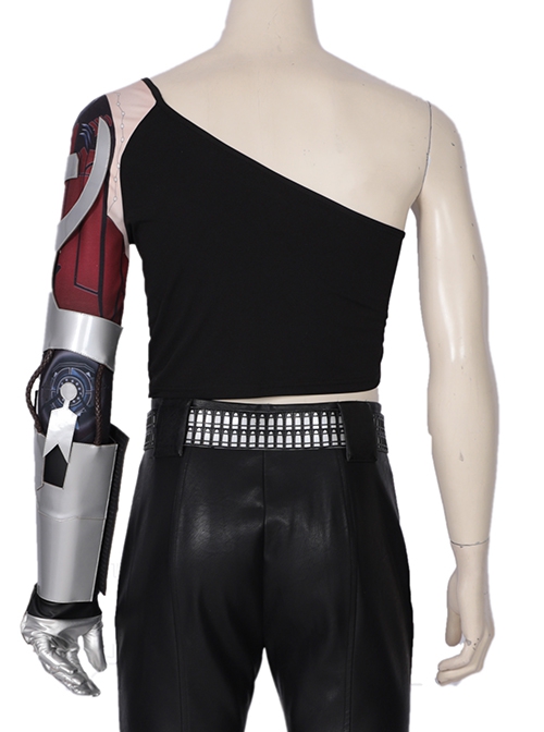 Game Cyberpunk 2077 Johnny Silverhand Keanu Reeves Halloween Cosplay Costume Printed Top With Wrist Guard