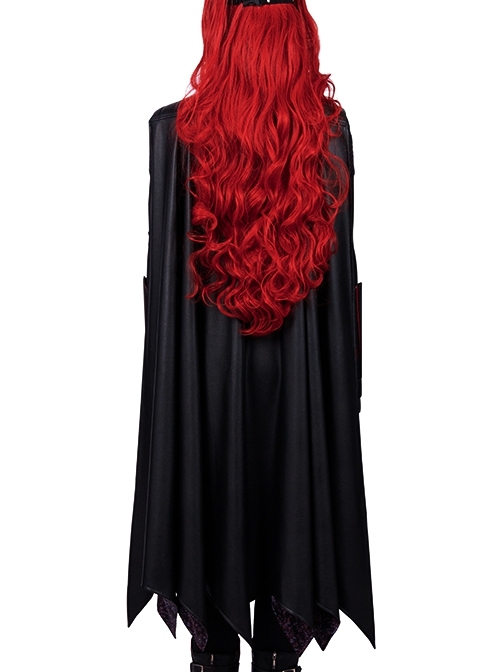 TV Drama Batwoman 2019 Kate Kane Black Battle Suit Halloween Cosplay Costume Black Cloak