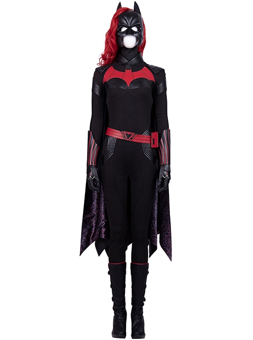 TV Drama Batwoman 2019 Kate Kane Black Battle Suit Halloween Cosplay Costume Black Cloak