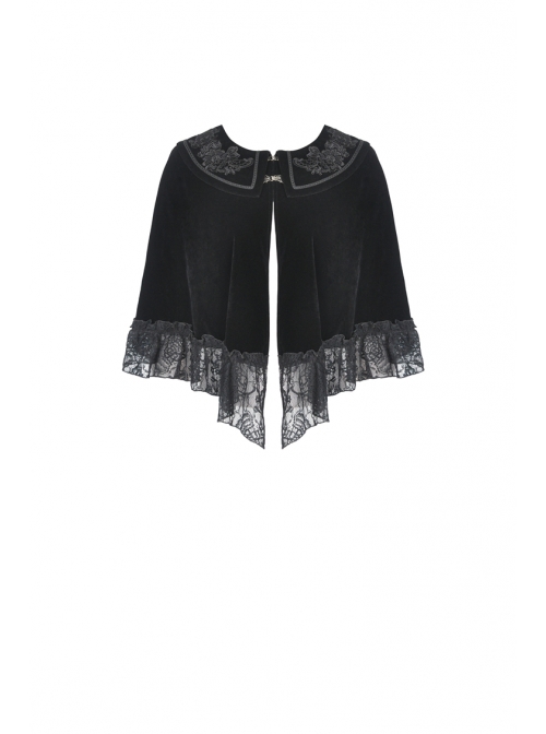 Velvet Splicing Lace Gothic Court Embroidered Lapel Black Cape