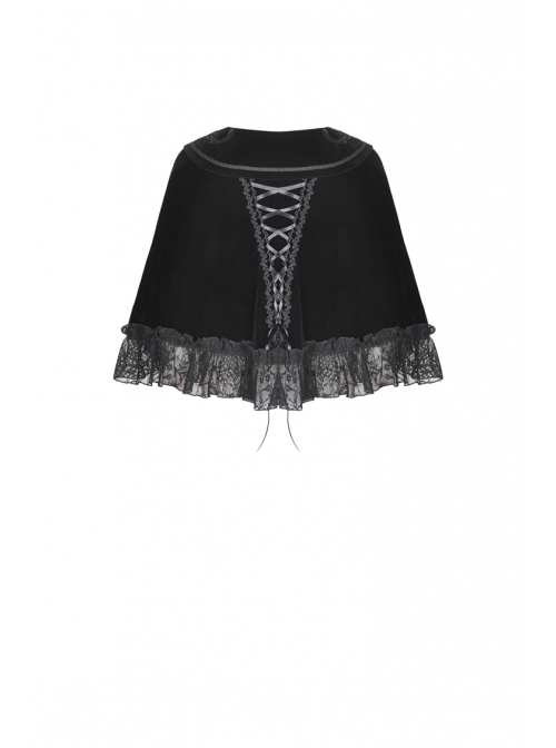 Velvet Splicing Lace Gothic Court Embroidered Lapel Black Cape