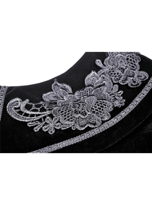 Velvet Splicing Lace Gothic Court Embroidered Lapel Black Cape