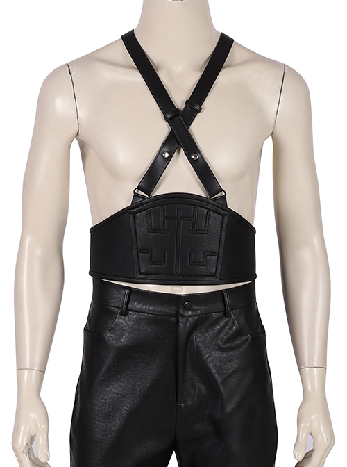 Final Fantasy VII Remake Sephiroth Black Windbreaker Suit Halloween Cosplay Accessories Black Belt And Back Straps Components