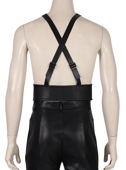 Final Fantasy VII Remake Sephiroth Black Windbreaker Suit Halloween Cosplay Accessories Black Belt And Back Straps Components