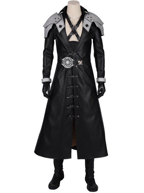 Final Fantasy VII Remake Sephiroth Black Windbreaker Suit Halloween Cosplay Accessories Black Belt And Back Straps Components
