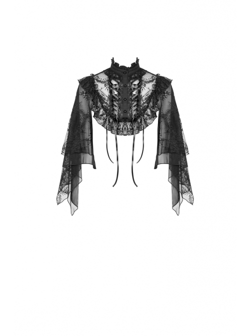 Gothic Black Embroidery Lace Stand Collar Buttons Sexy Short Cape