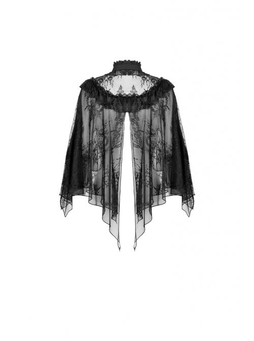 Gothic Black Embroidery Lace Stand Collar Buttons Sexy Short Cape
