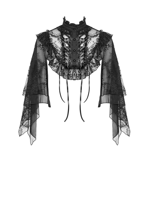 Gothic Black Embroidery Lace Stand Collar Buttons Sexy Short Cape