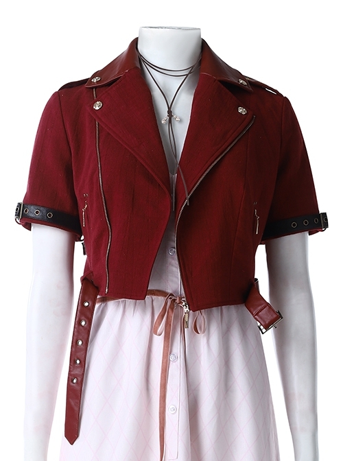 Crisis Core Final Fantasy VII Aerith Gainsborough New Version Halloween Cosplay Costume Red Jacket