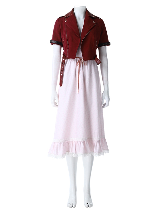 Crisis Core Final Fantasy VII Aerith Gainsborough New Version Halloween Cosplay Costume Red Jacket
