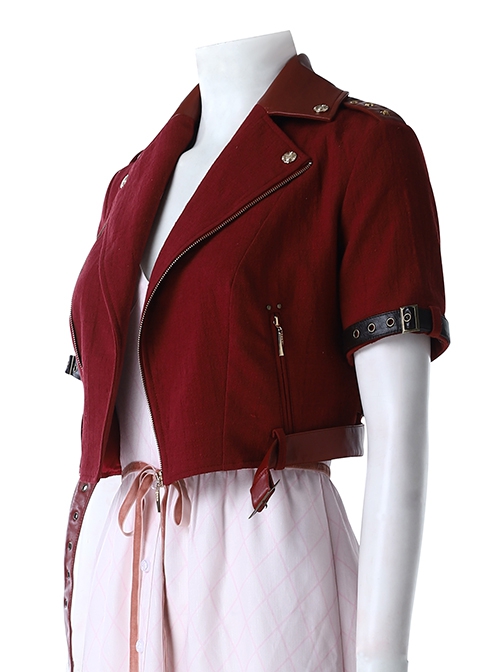 Crisis Core Final Fantasy VII Aerith Gainsborough New Version Halloween Cosplay Costume Red Jacket