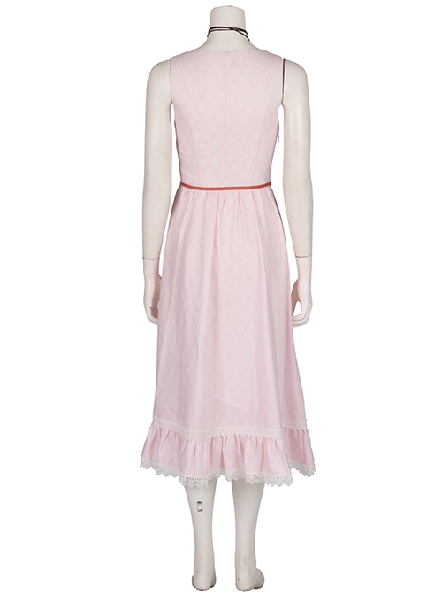 Final Fantasy VII Remake Aerith Gainsborough Halloween Cosplay Costume Dress And Necklace And Bowknot Hair Clip