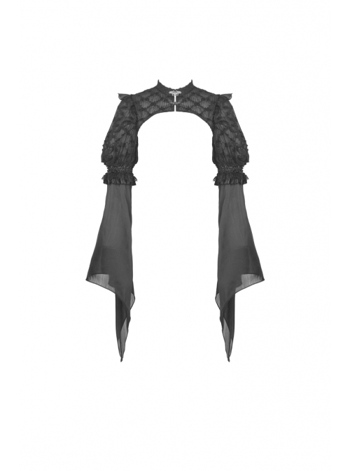 Black Shiny Fabric Puff Long Sleeve Gothic Shoulder Cape