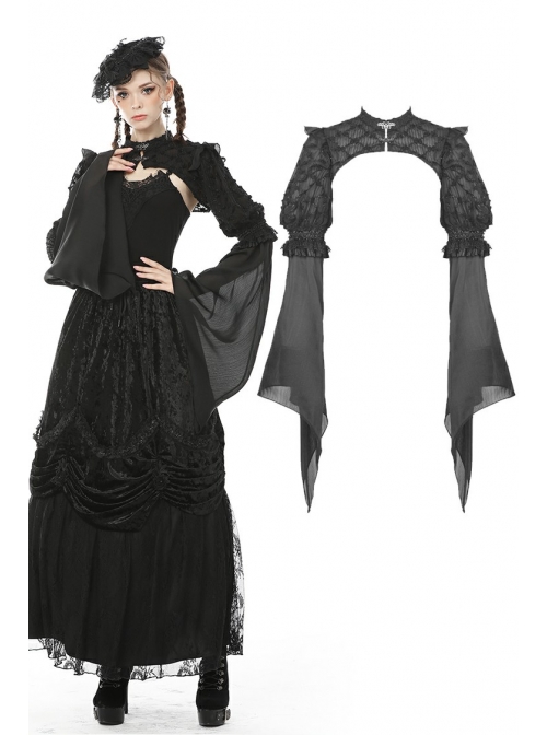 Black Shiny Fabric Puff Long Sleeve Gothic Shoulder Cape