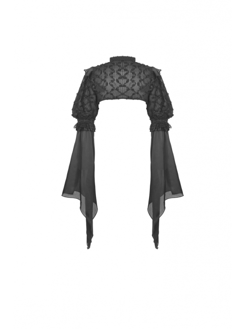 Black Shiny Fabric Puff Long Sleeve Gothic Shoulder Cape