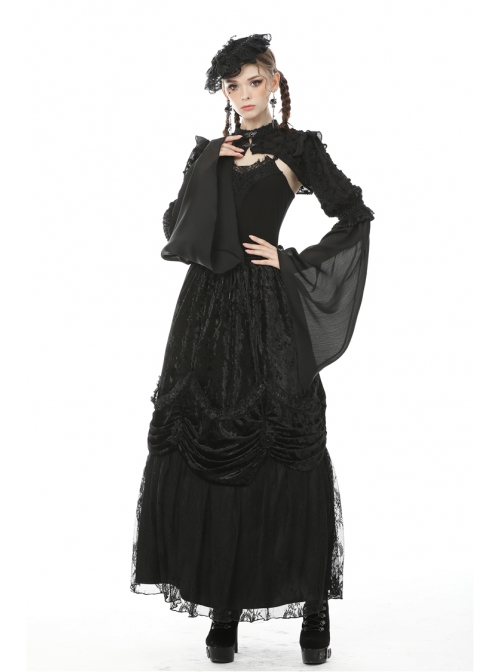 Black Shiny Fabric Puff Long Sleeve Gothic Shoulder Cape