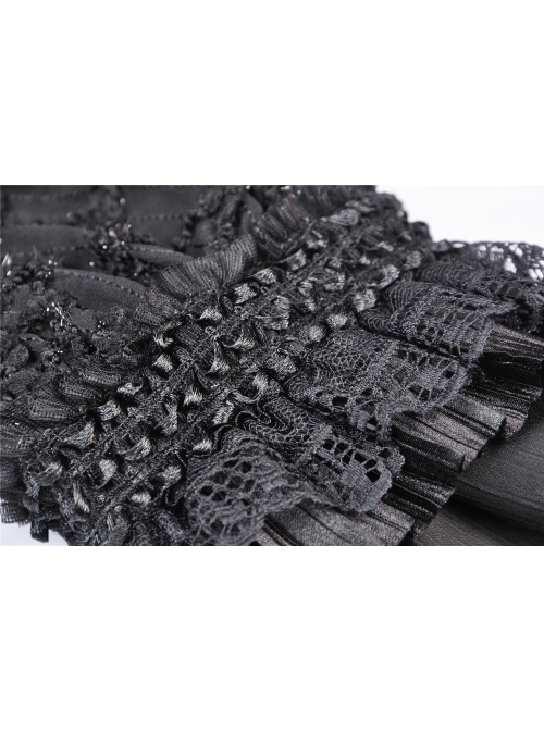 Black Shiny Fabric Puff Long Sleeve Gothic Shoulder Cape