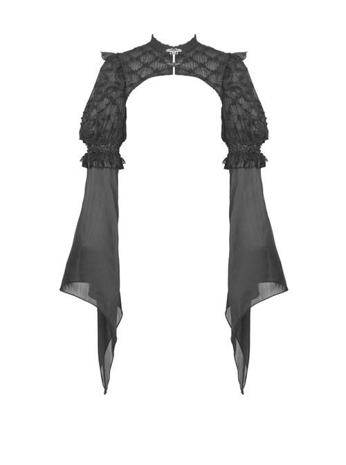 Black Shiny Fabric Puff Long Sleeve Gothic Shoulder Cape