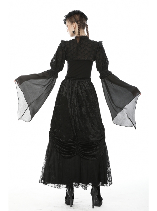 Black Shiny Fabric Puff Long Sleeve Gothic Shoulder Cape