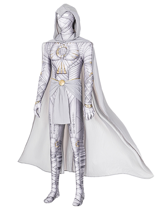 TV Drama Moon Knight Marc Spector White Bodysuit Suit Halloween Cosplay Costume Set