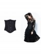 Black Frill Gothic Four Buttons Tying Rope Corset